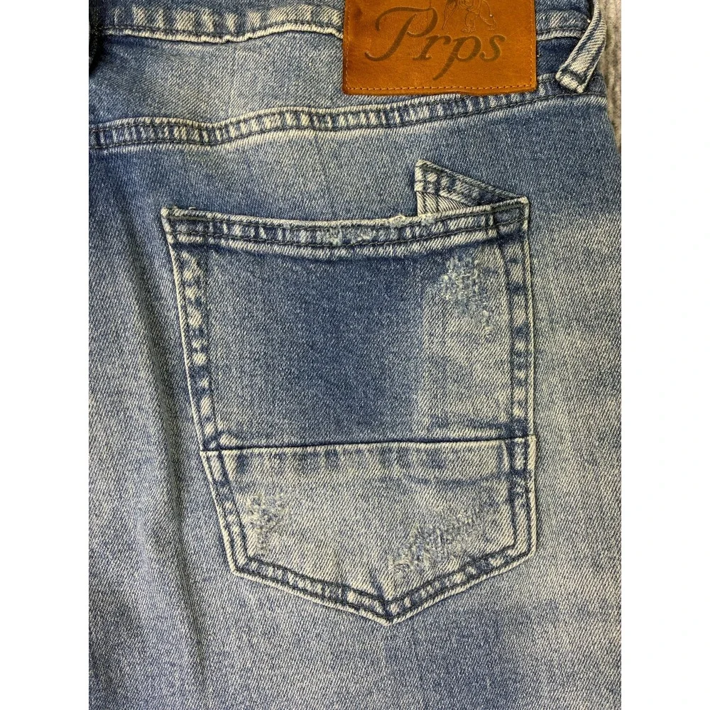 PRPS Mens Jeans 36x33 Indigo Blue Stretch Slim Tapered Distressed E87P316FS